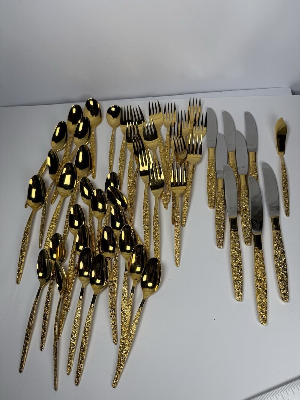 Entire Set Gold Plated Flatware Set Stainless Steel Japan Beautiful Rose Pattern